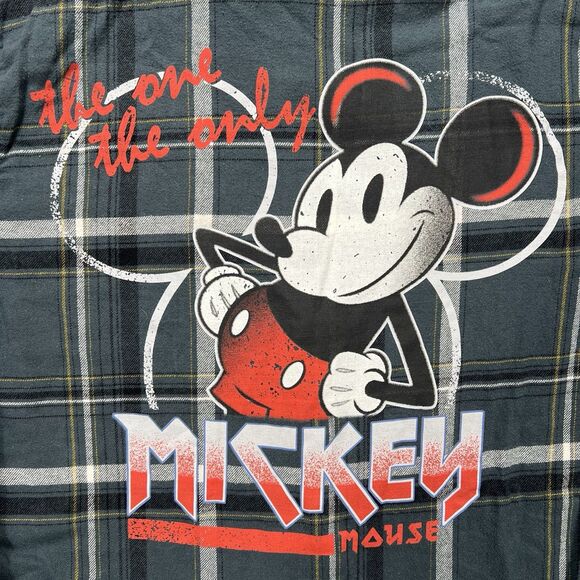 Disney Mickey Mouse Flannel Shirt Womens 1X Plaid Button Up Retro Graphic Casual - Picture 3 of 7